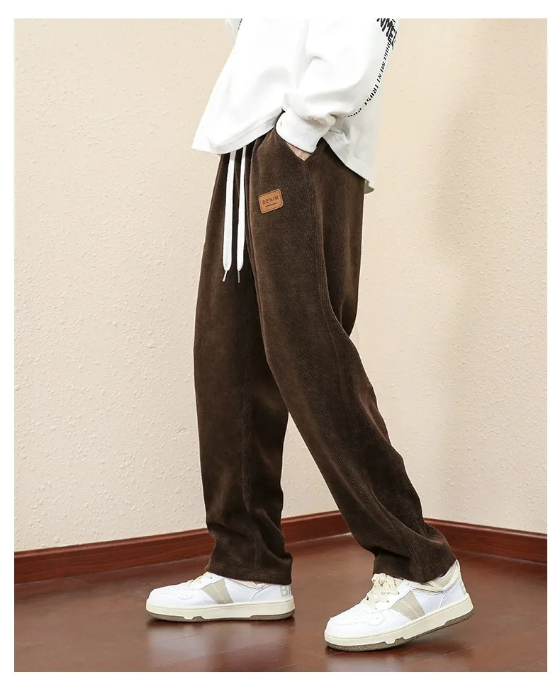 Corduroy pants for men in spring and autumn straight tube hanging feeling casual men's style loose winter with added velvet men'