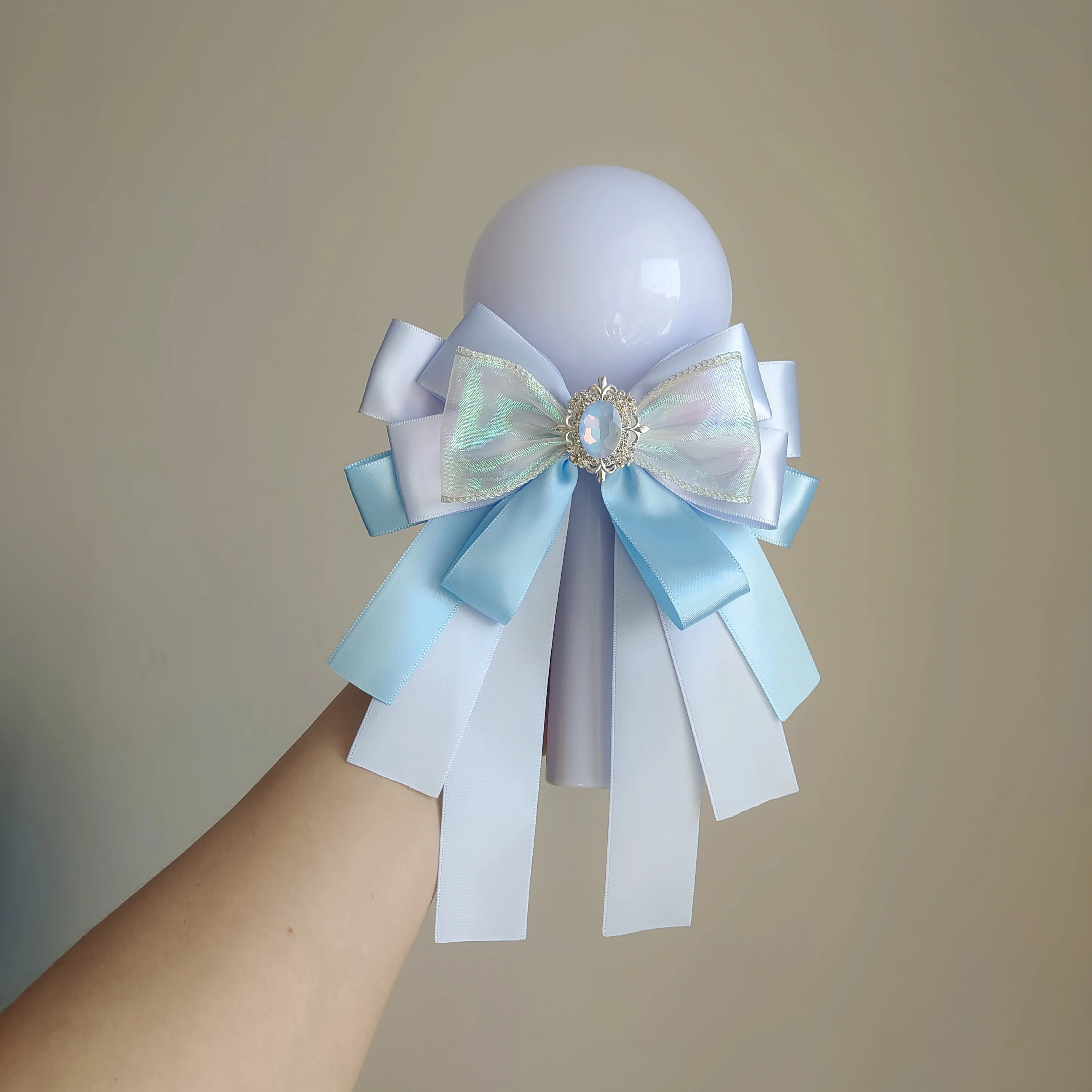 Clips de pajarita Lolita para mujer, cinta azul hecha a mano, concierto de Anime para niñas, lámpara de mano, lazos, accesorio, regalo, Collar de moda, flor