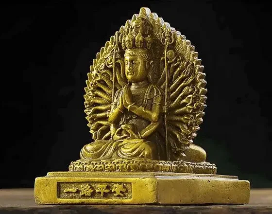 

Pure copper double-sided Buddha statue on the car, center console on the car, interior protection, and safe journey decoration