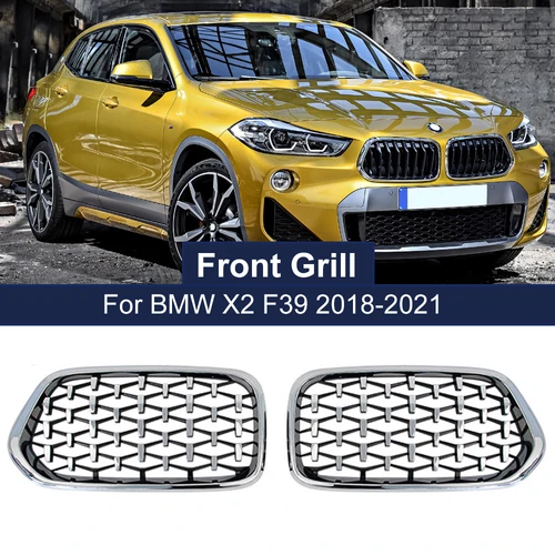 Recambio de rejilla delantera de riñón doble para BMW, accesorio fabricado en plástico ABS de alta calidad, estilo meteorito, diamante, modelos X2 y F39, años 2018, 2019, 2020 y 2021