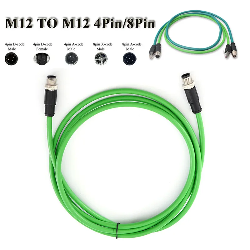 M12 to M12 Profinet Ethernet Cable for Industrial Camera Waterproof IP67 4/8Pin A/D/X Code Type High Flexible Line Customizable