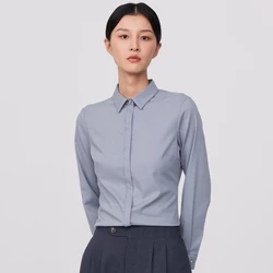 Ladies Office Concealed Buttoned Placket Long Sleeve Shirt Simple Work Blouse Slight Stretch Formal Casual Slim-fit Dress Shirts