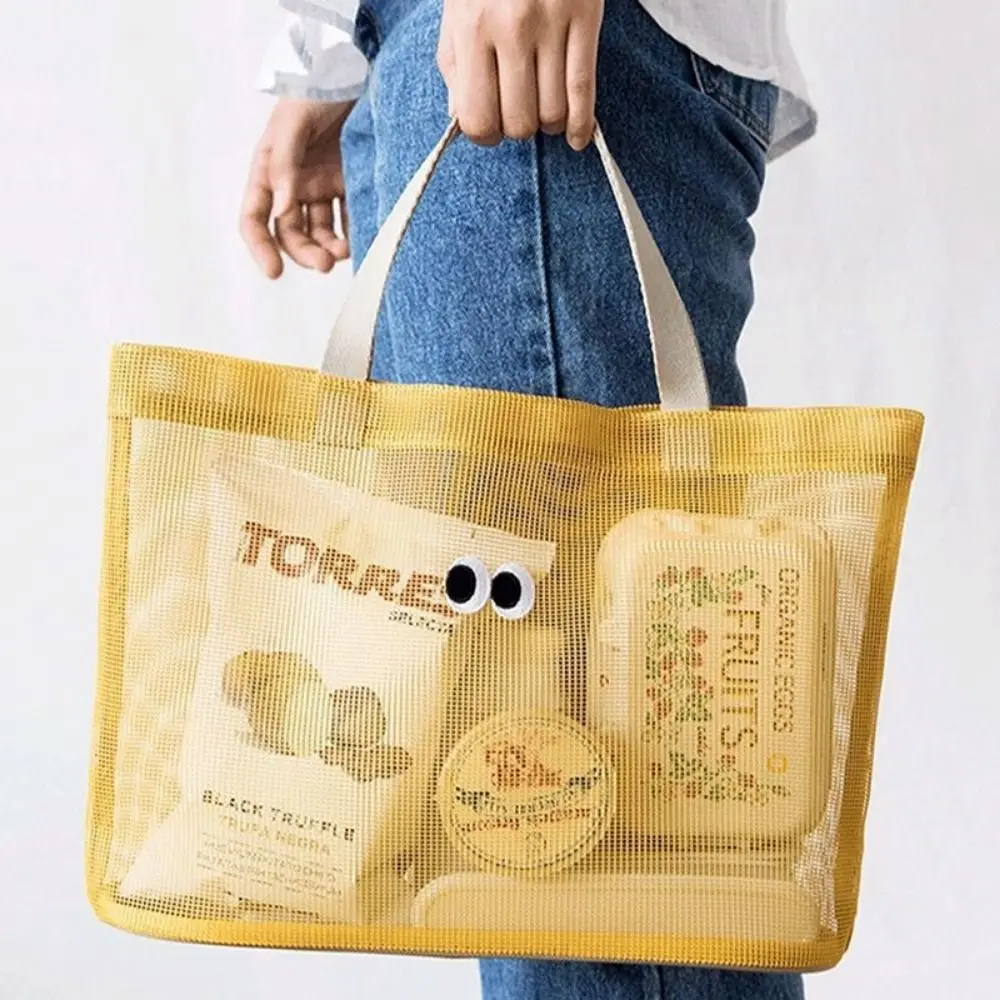 

Large Capacity Big Eyes Mesh Bag with Handle Snaps Cute Shopping Handbag Drain Breathable Portable Beach Storage Pouch Cosmetic
