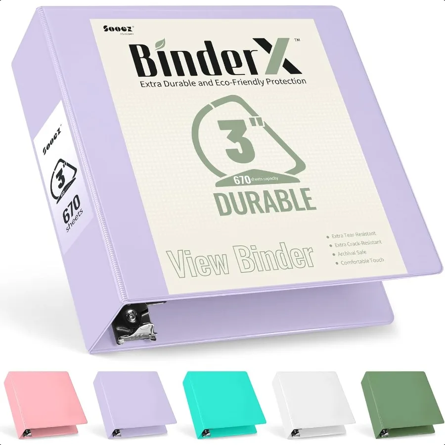 

BinderX Сверхпрочная 3-дюймовая 3-кольцевая папка, большие папки, вмещает 670 листов бумаги 8,5x11, настраиваемая обзорная крышка с 2