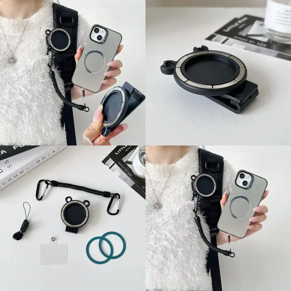 

ftvae Free Hands Magnetic Belt Clip Holder Mobile Phone Holder Backpack Clip Metal Hook Spring Rope for Magsafe IPhone Accessori