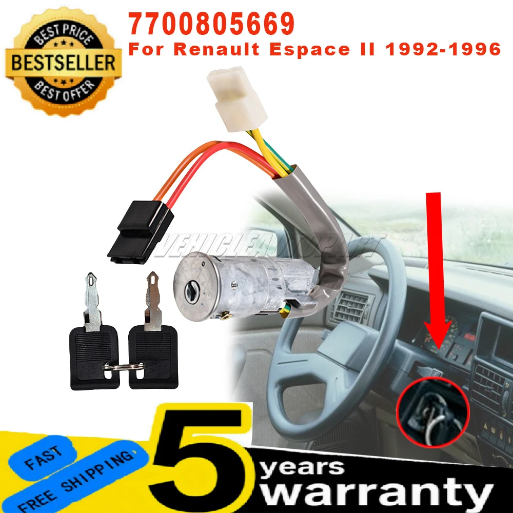 For Renault Espace II 1992-1996 7700805669 New Ignition Switch Barrel Starter Steering Lock with Switch Key