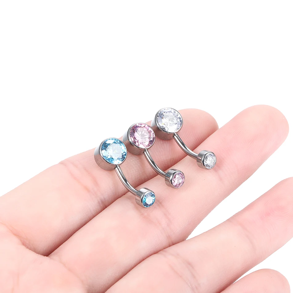 1PC Titanium Double Opal Ball Belly Button Piercings 14G CZ Bezel Navel Piercing Internal Thread Belly Rings Sexy Women Jewelry