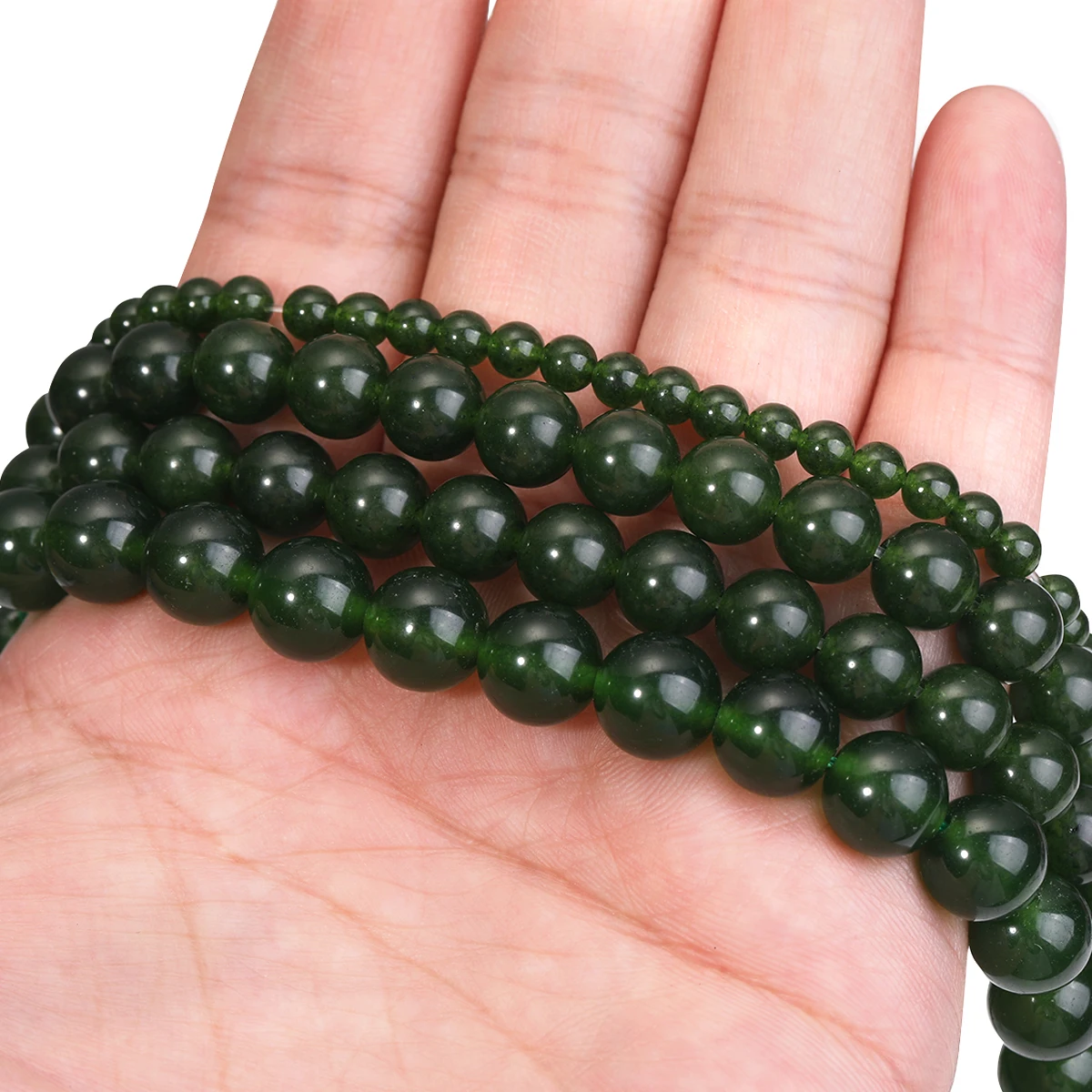 Natural Stone Dark Green Jade Round Loose Beads 6 8 10 MM Pick Size for Bracelet Neckalce Jewelry Making 1 Strip