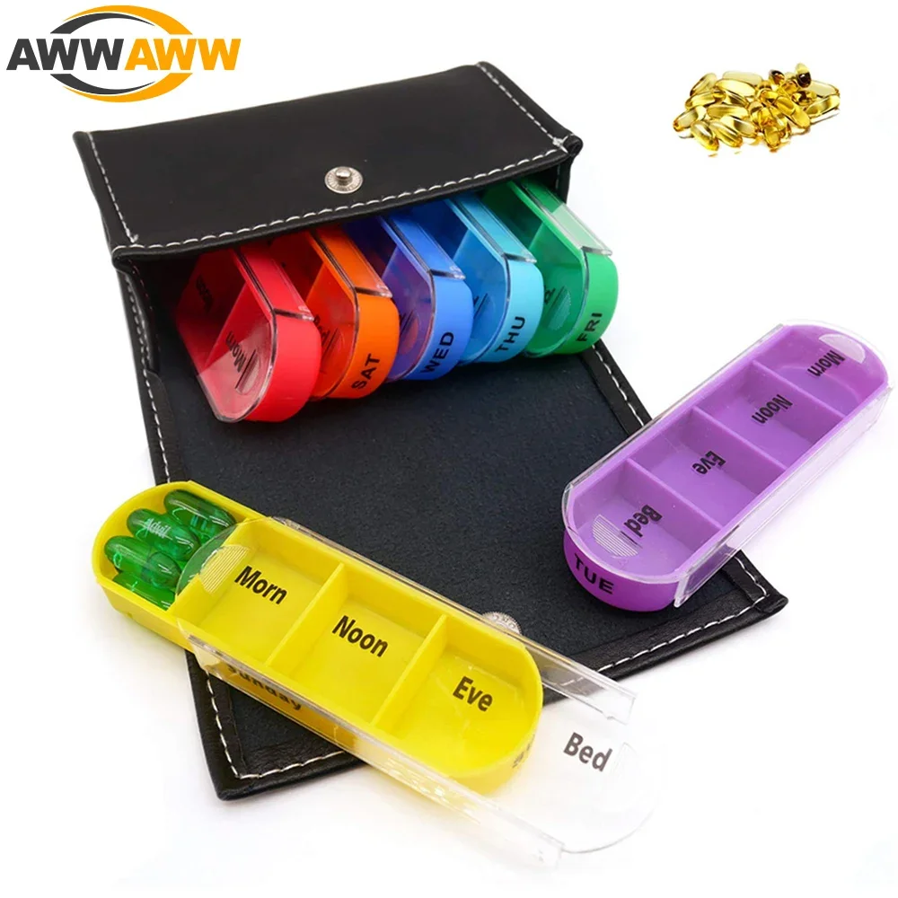 

Pill Organizer Case, Weekly Travel Pill Case Medication Reminder Daily, Day Night 7 Compartments for 4 Times A Day,7 Days a Week