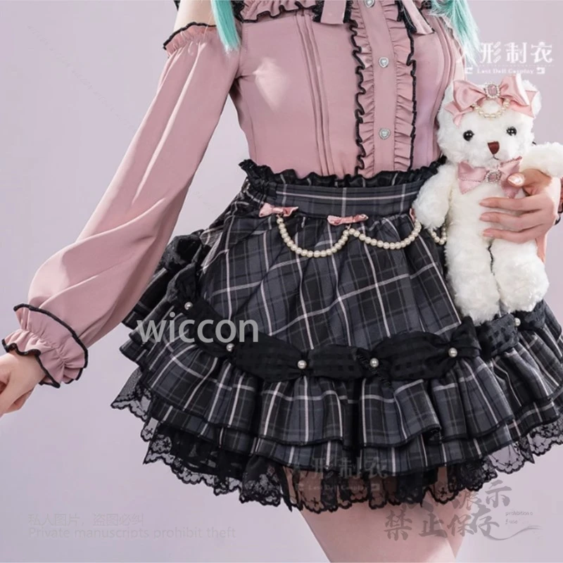 Anime Mikuuu Cosplay Costume Cute Pink Black Short Dress Y2K Jirai Kei Costume Mikku Wigs Doll Props Women Halloween Dress SML