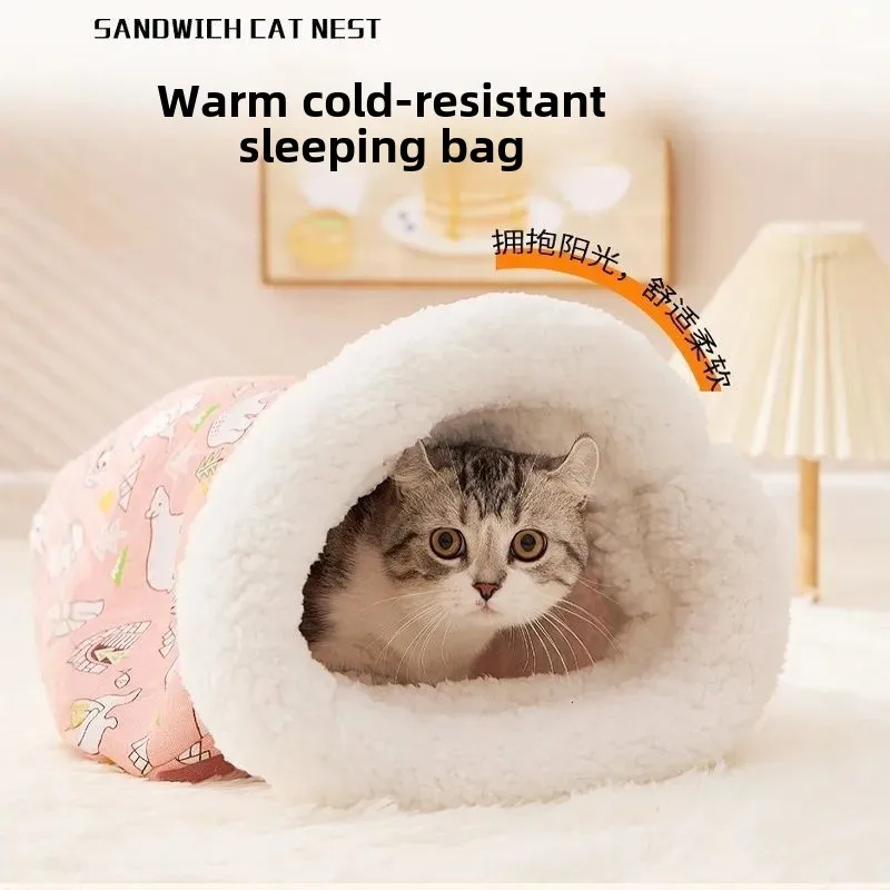 

Cats-Specific Winter Warm Half-Enclosed Pet Sleeping Bag Kitten Cats Bed All-Season Quilt Universal
