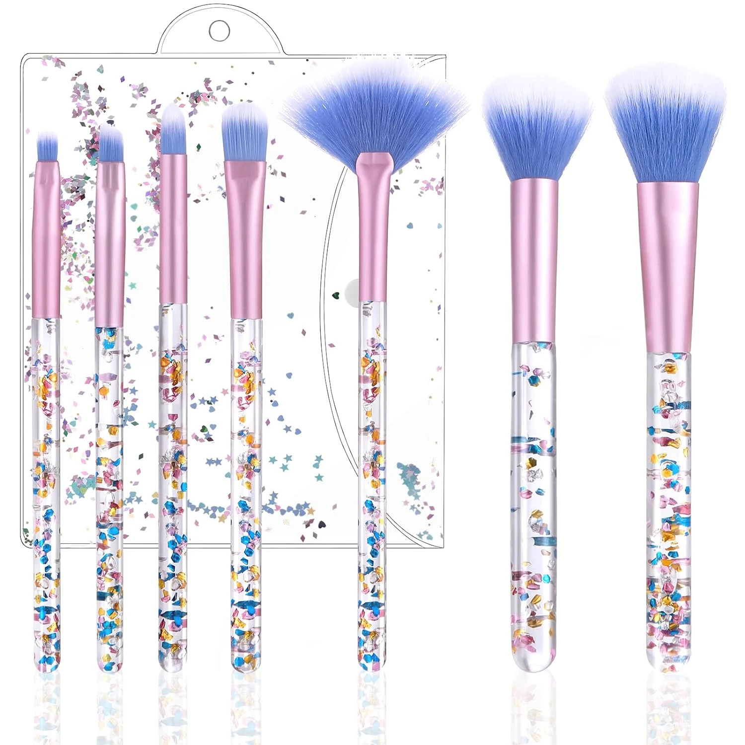 Luxurious and Elegant High-Quality 7 Piece Crystal Makeup Brushes Set - Essential Tools for Girls and Teenagers to Achieve Flawl