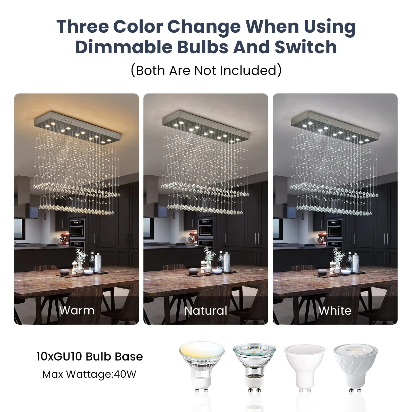 Modern Rectangular Crystal Chandelier Ceiling Lighting Fixture Raindrop Pendant Flush Mount Light for Dining Rooms Kitchen