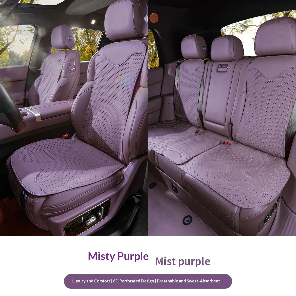 All Row Car Seat Cushion Full Package, Nappa Leather 6D Perforated Pads, Wear-resistant For Family Long Trip