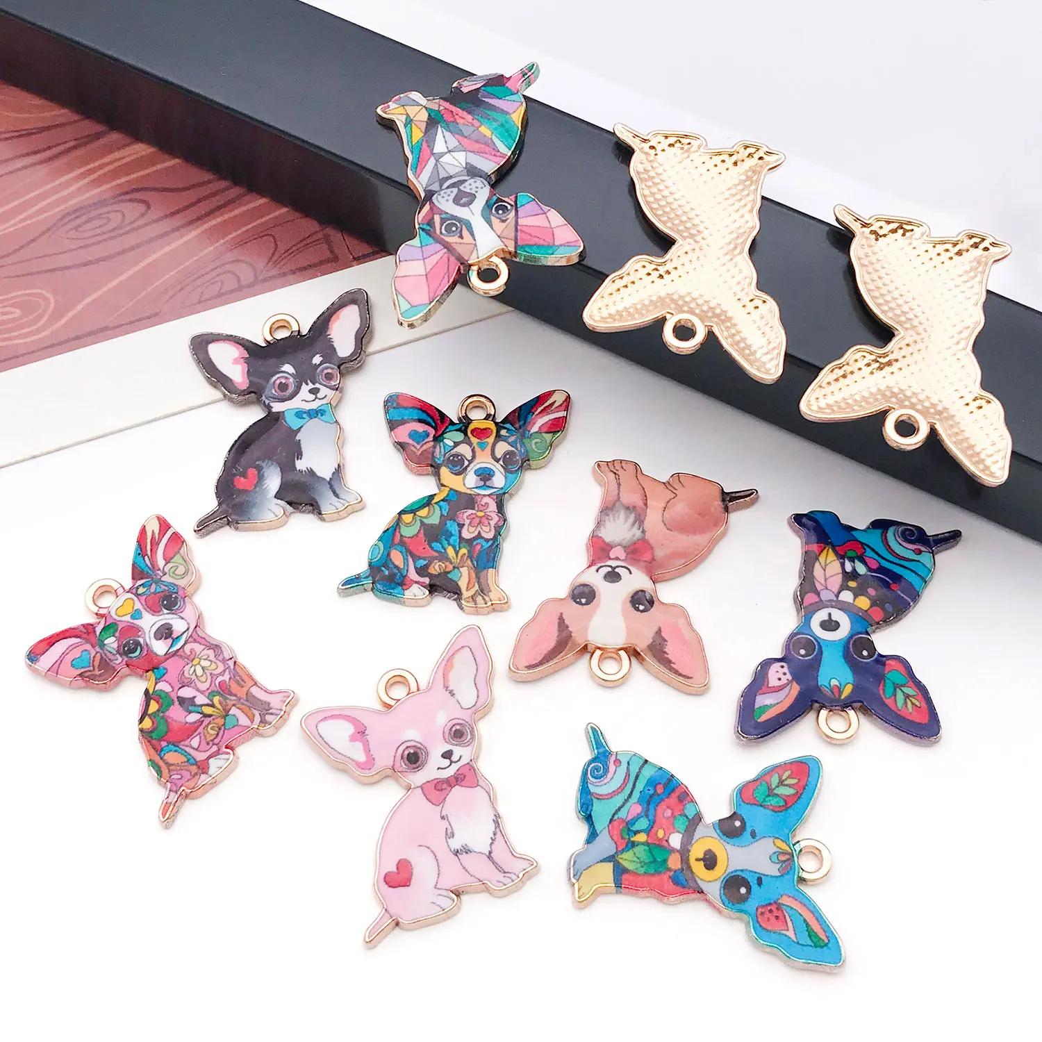 5/10 Pcs Hot-Selling Euro-American DIY Accessories Hanging Chihuahua Dog Shape Alloy Enamel Earrings, Bracelet Pendants, Charms, image 5