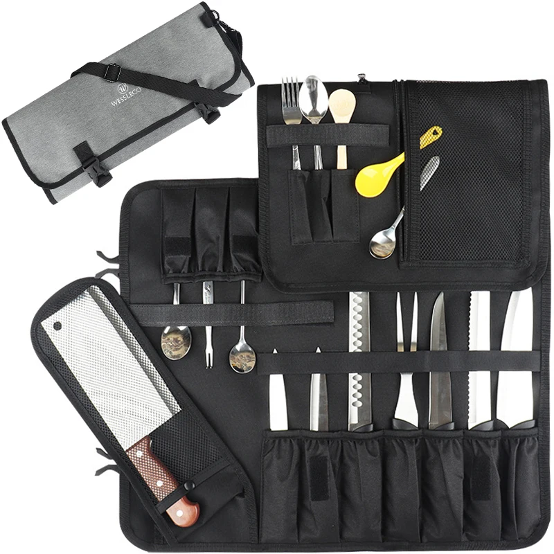 

16 Slot Kitchen Knife Roll Bag Portable Foldable Camping Tableware Japanese Cleaver Slicing Knives Storage Carry Case Pocket