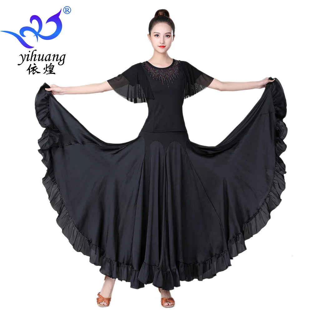 Ladies Ballroom Dance Big Swing Skirt Stage Performance Costume Ballroom Dancing Clothes Top And Skirt Set