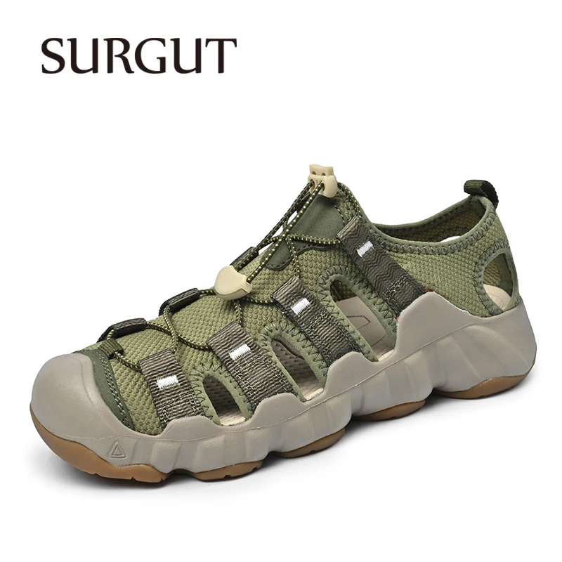 

Мужские пляжные сандалии SURGUT с закрытым носком, дышащие, с резиновой подошвой, эластичным верхом, защитой от ударов и стабильной поддержкой