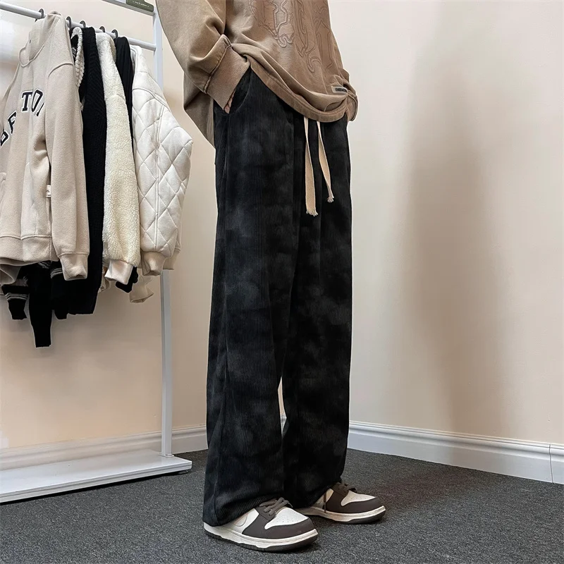 Tie-dye Casual Pants Men Simple Baggy Drawstring  3 COLOR Korean Streetwear Youthful Prevalent Autumn Blocking Workout