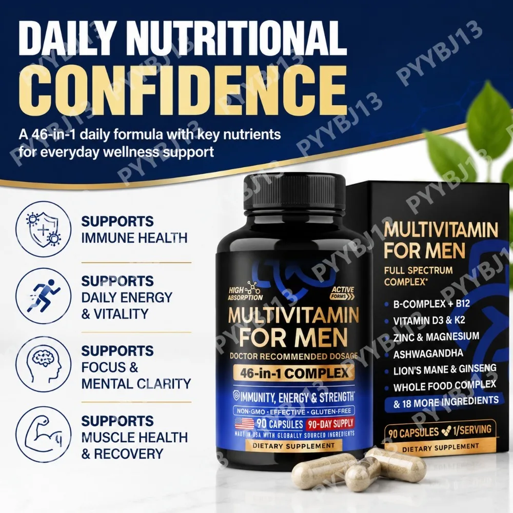 Multivitamin for Men 90 Capsules B Complex B12 Vitamin D3 K2 Zinc Magnesium Plant Extract Blend Non GMO Daily Nutrition Support