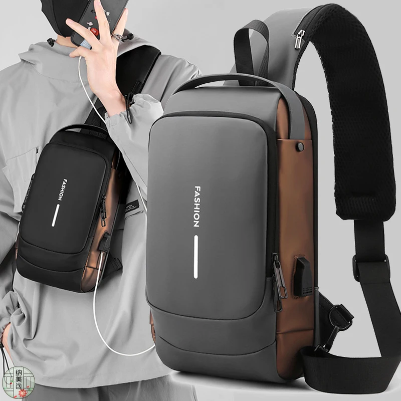 

Men's Crossbody Bag Reflective Strip Ox Cloth Handheld Single oulder Bag USB Bapa Password Lo Casual Sle