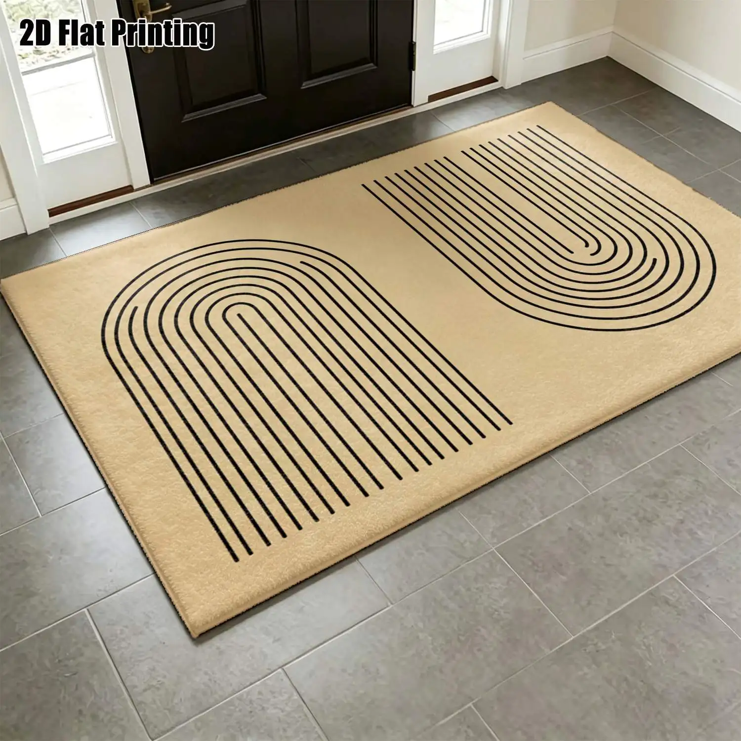 1Pc 2D Printed Black Line Geometric Pattern Carpet Modern Minimalist Nordic/Instagram Style Floor Mat, European Style Home Decor, Multi-Size, Machine Washable, for Entrance, Dining, Foyer, Bedroom, Living Room.