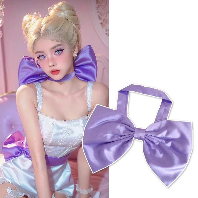 Korean Big Bowknot Collar Handmade Solid Satin Ribbon Bows Choker Necklace For Women Girls Cosplay Cat Accessories