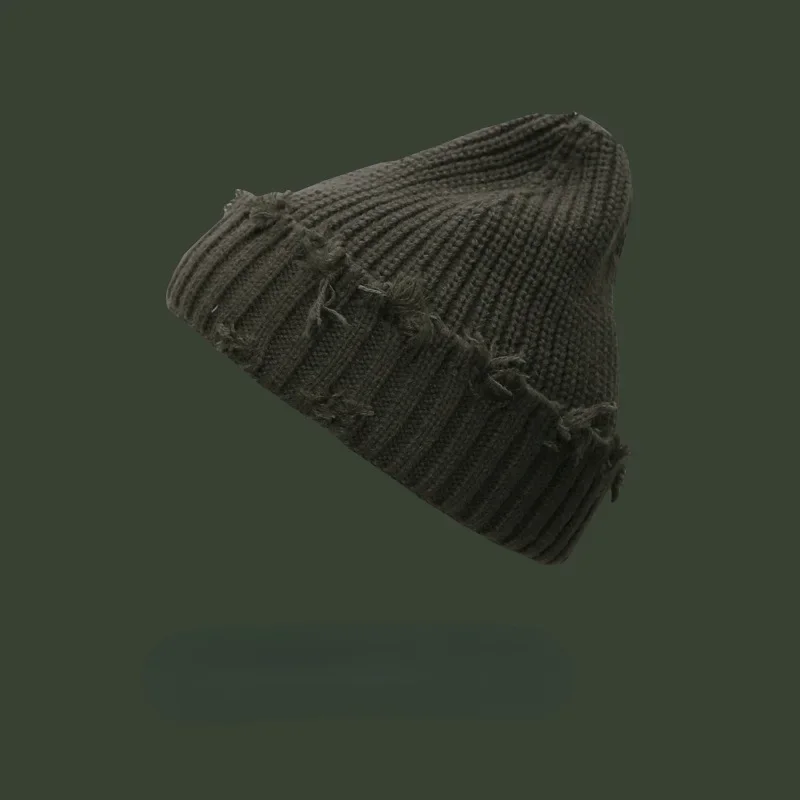 2024 New Fall and Winter Hip Hop Trend Broken Brim Knitted Hat Woman Man Green Grey Black White Hole Cap Warm Hat Bonnets Fall