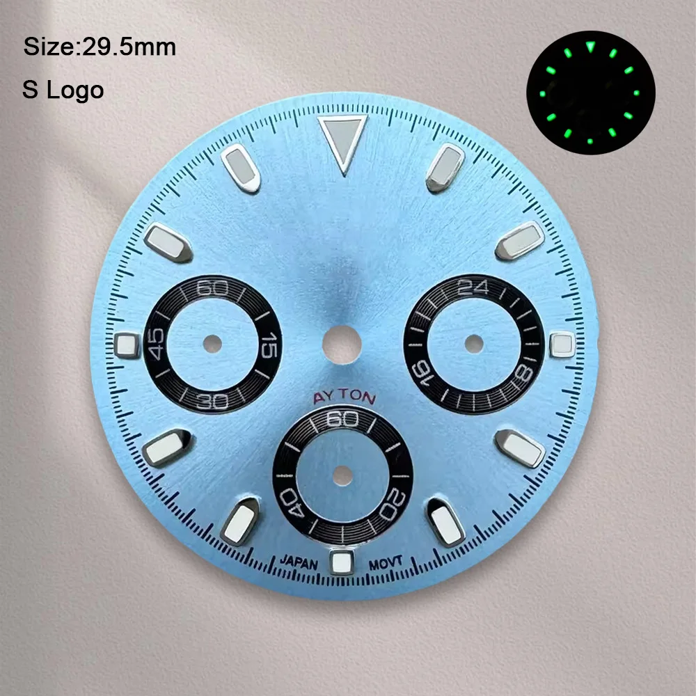 New 29.5mm S Logo DTN Panda Dial Fit VK63 Movement Green Luminous High-Quality Dial Watch Modification Accessories image 4