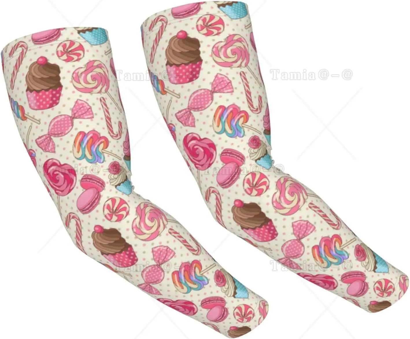 Arm Sleeves for Men Women Pink Cake Candy Macaron UV Sun Protection Compression Cooling Hand Cover for Outdoor Sports