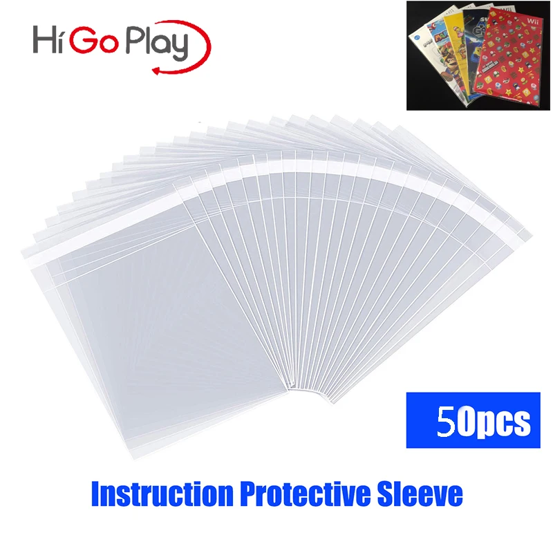 50pcs Game Case Resealable Sleeve OPP Plastic Bags Instruction Booklet Sleeves for Wii WIIU Manual Storage Accessories