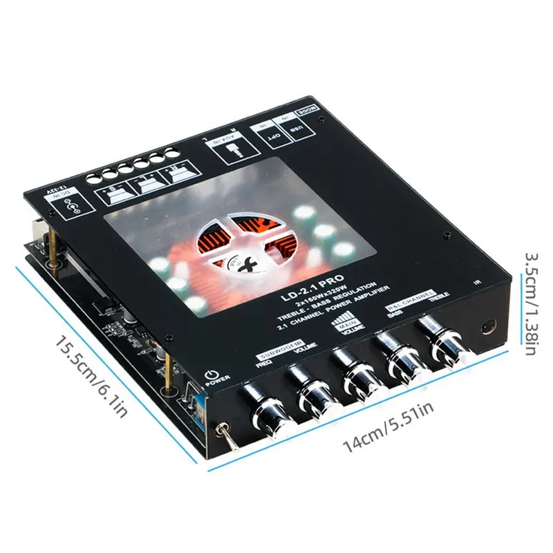 ABGI-AUX Eingang 2.1-Kanal Bluetooth-Verstärkerplatine 320W Hifi-Subwoofer-Audio-Verstärker mit Höhen- und Bassregelung DC 12/32 – Detail 8