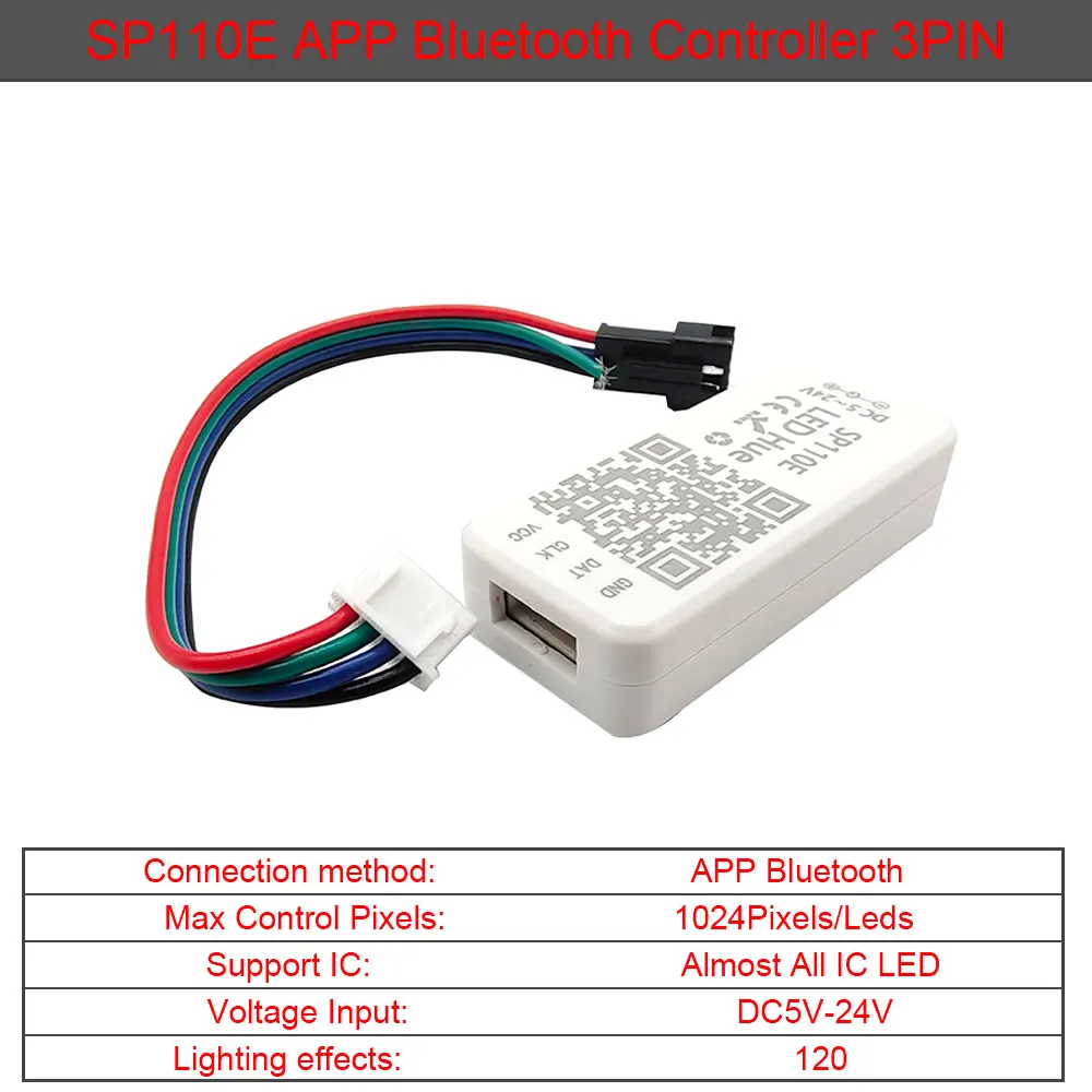 SP110E Bluetooth Controller WS2811 WS2812B LED RGB Individually Addressable Light Controller ,WS2811 WS2812 Strip Light  DC5-24V