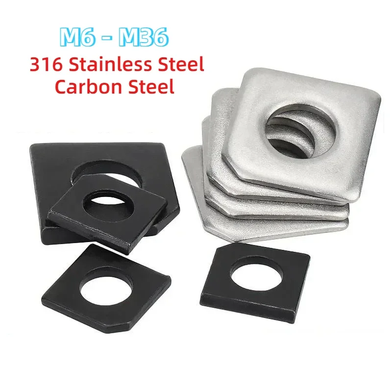 316 Stainless Steel / Black Carbon Steel Square Bevel Washers Square Taper Gasket For Slot Section M6 M8 M10 M12-M36