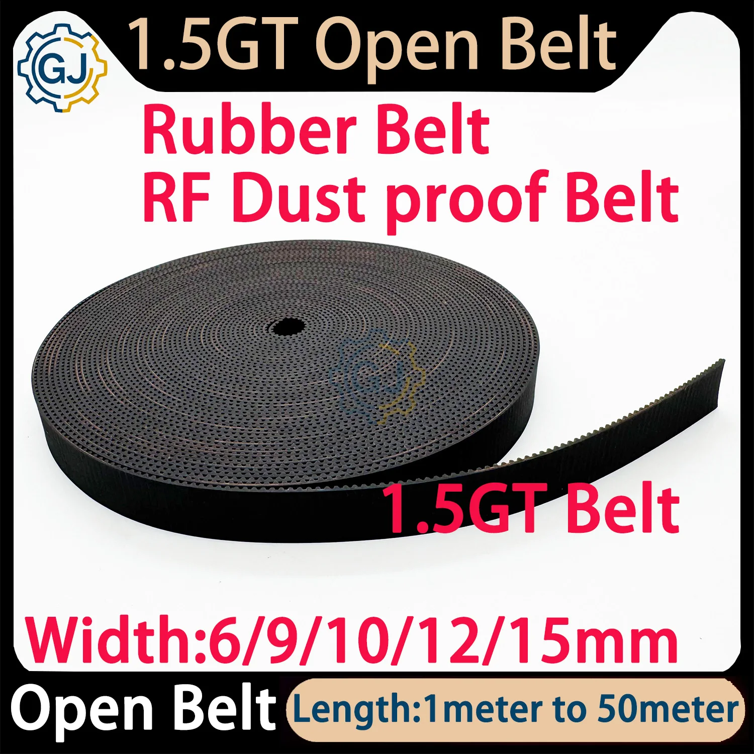 1.5GT RF Open Timing Belt Rubber RF Dust proof Belt Open Timing Belt Width 6/9/10/12mm RF Rubber Positioning Accuracy 3D printer