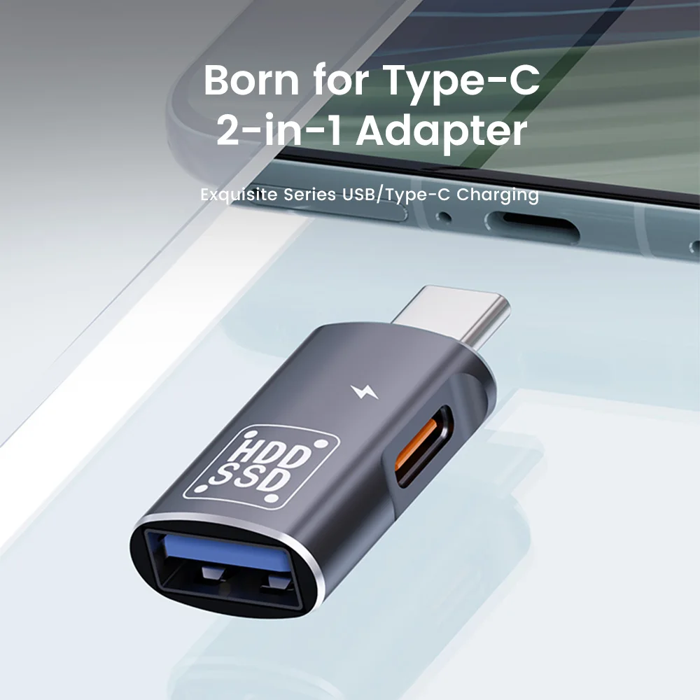 Type C to USB3.0+TypeC Female 2-in-1 Adapter USB C Charging OTG U Disk Data Transfer Converter For iPhone15 Samsung Xiaomi Phone