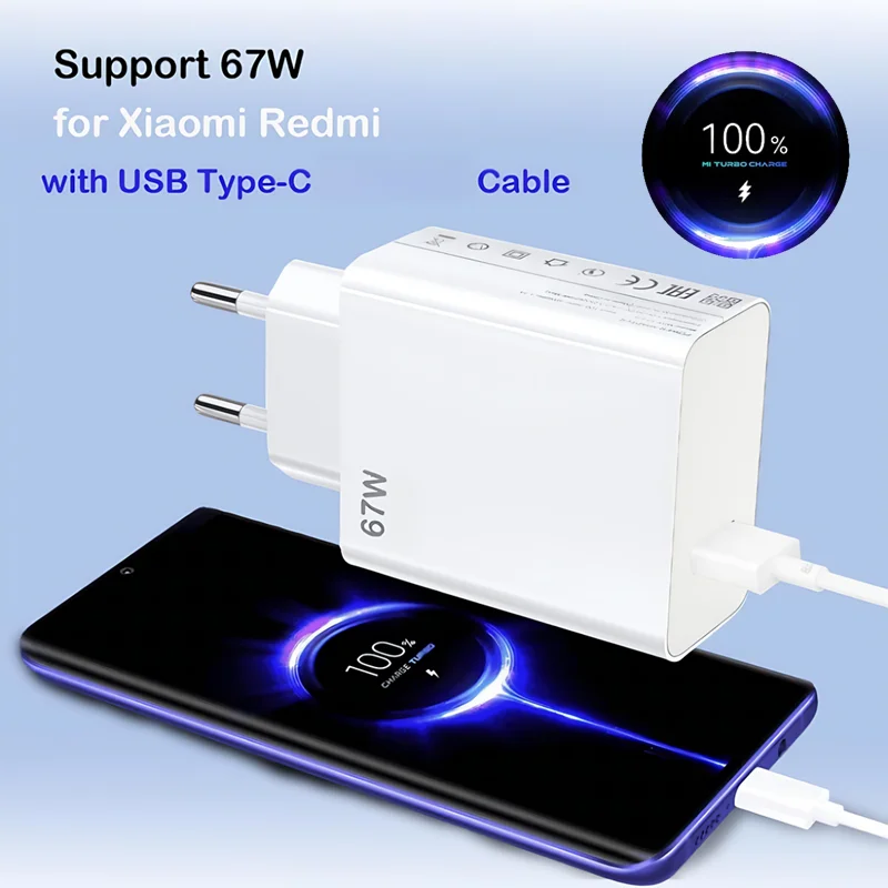 67W 6A Ultra Fast USB Charger For Xiaomi 10 11 12 13 14 15 Redmi Note 11T 12 13 14 Pro POCO X3 X4 X5 Type C Rapid Charging Cable