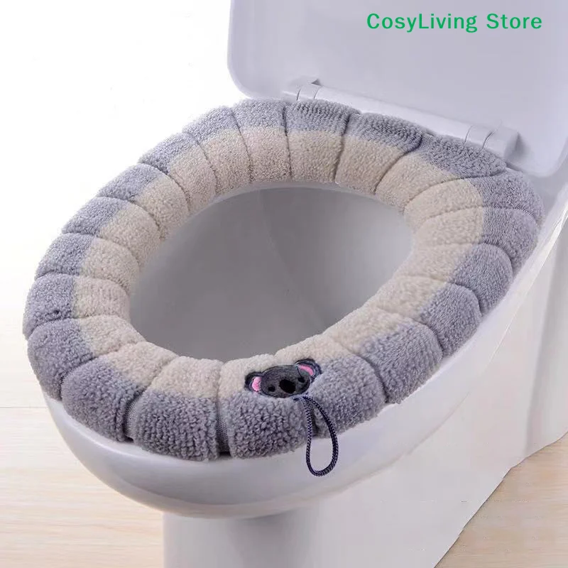 Stitched Color Portable Knitted Toilet Mat Thickened Washable Antifreeze Toilet Cover Thickened Knitted O/U Type Universal