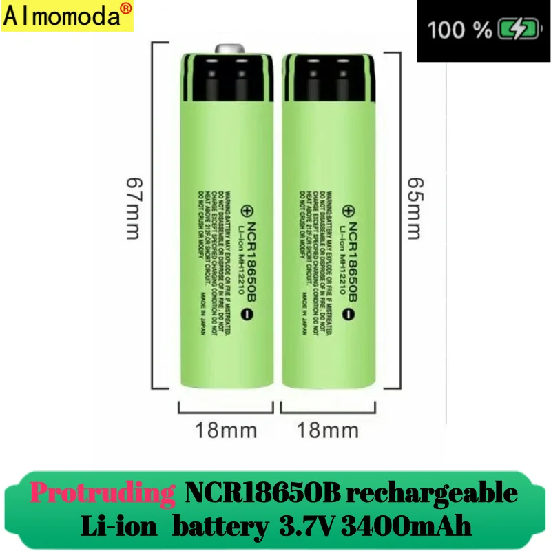 2024 protruding 100% USB rechargeable lithium battery NCR18650 3.7V 3400mAh 34B USB charger original battery cell flashlight