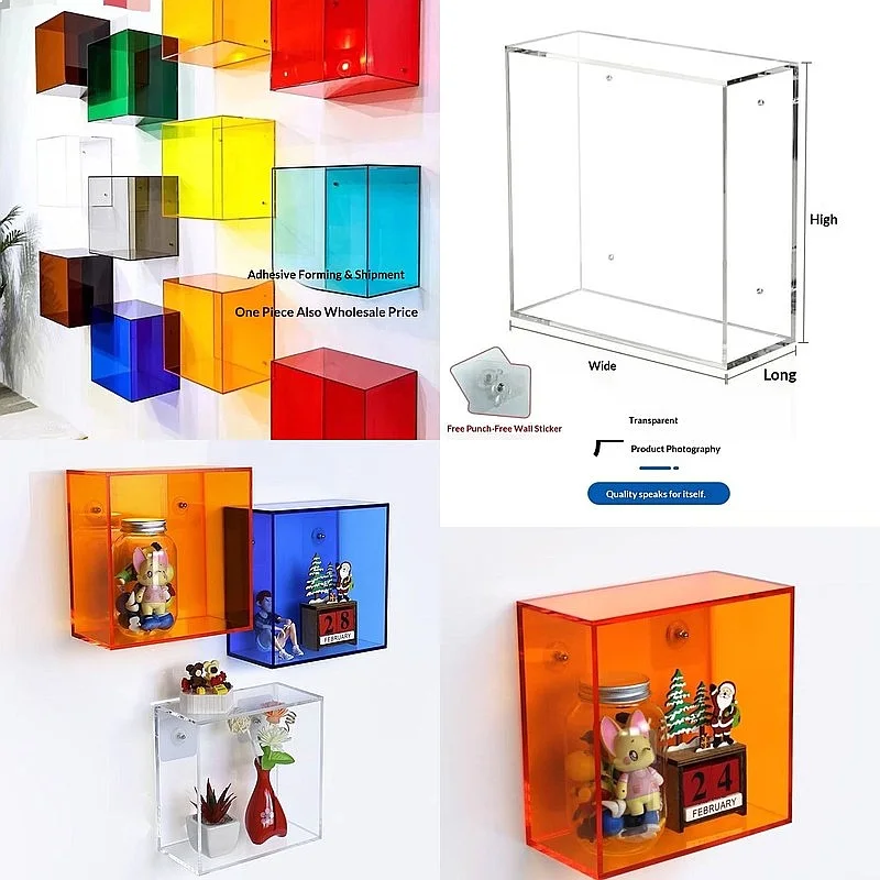 Clear Acrylic Floating Wall Shelf No Drilling Display Rack for Books & Models floating shelves for wall