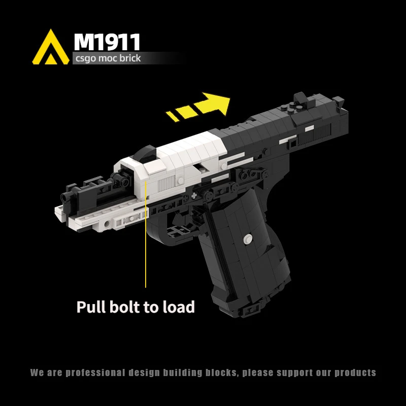 MOC-bloques de construcción impactantes para niños, modelo M1911, versión tecnológica negra, montaje de pistola de juguete, ladrillos, serie militar, juguetes para niños