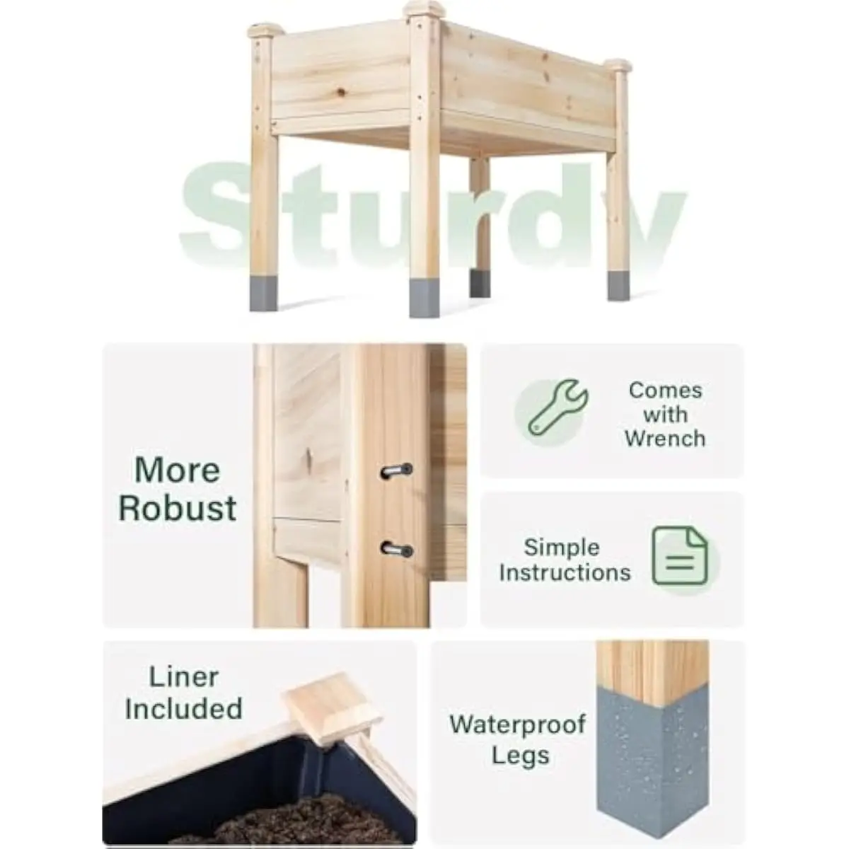 Sturdy Fir Wood Elevated Planter Box with Reinforced Beam-Column Structure • 48x24.4x31 Inch Outdoor Raised Bed • 5.6 Cu Ft Grow