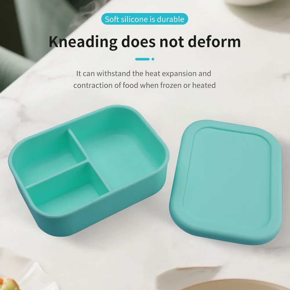 

3-in-1 Food-Grade Silicone Bento Box Microwave Safe Leak-Proof Lunch Container for Home & Outdoor Use