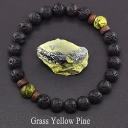 Yellow Grass Turquoises Natural Beads Bracelet Women Wooden Accessories Volcanic Lava Beads Elastic Rope Bangles Friendship Gift