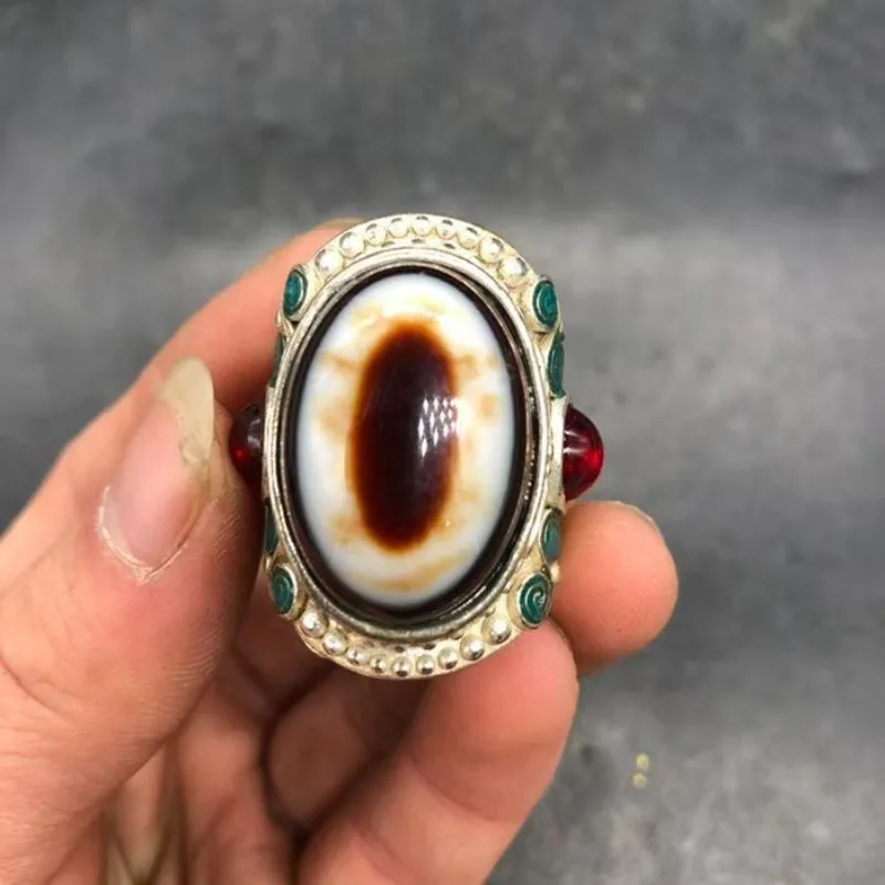 Silver inlaid living ring for men and women, vintage ring, exquisite gift for holiday parties for family
