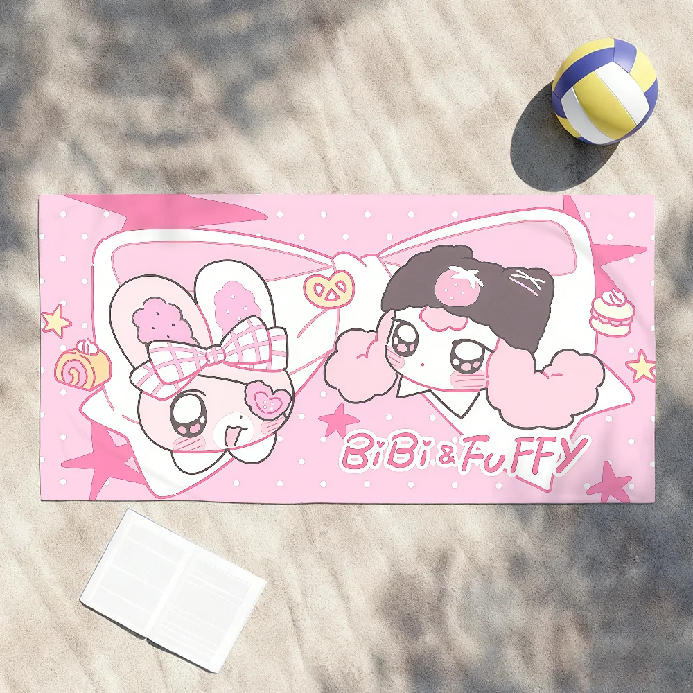 Cartoon Cuter BIBI FUFY Kawaii Pink Towel Soft Lightweight Anti-Sand Large Beach Towel Quick-Drying Bath Sports Family