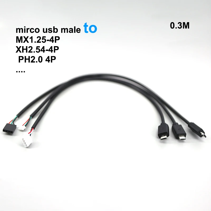 30cm USB 2.0 Micro Male to xh 2.54 PH2.0-4P MX1.25-4P XH2.54-4P 4p USB Header for PCB Motherboard Terminal connector Cable B4