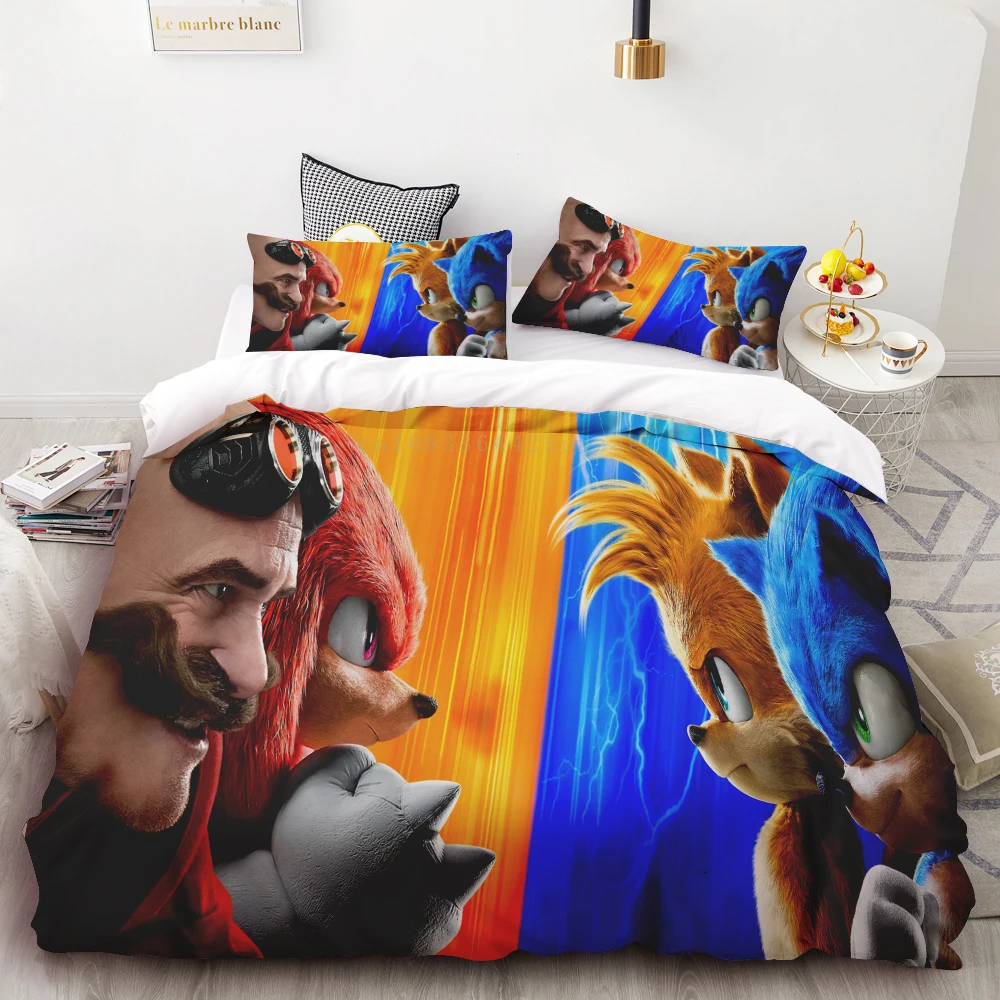 Duvet Cover 3D Exquisite Cartoon Sonic Wallpaper Anime Digital Printing Bedding Set Comforter Soft Bed Youth Kids Boys Gift