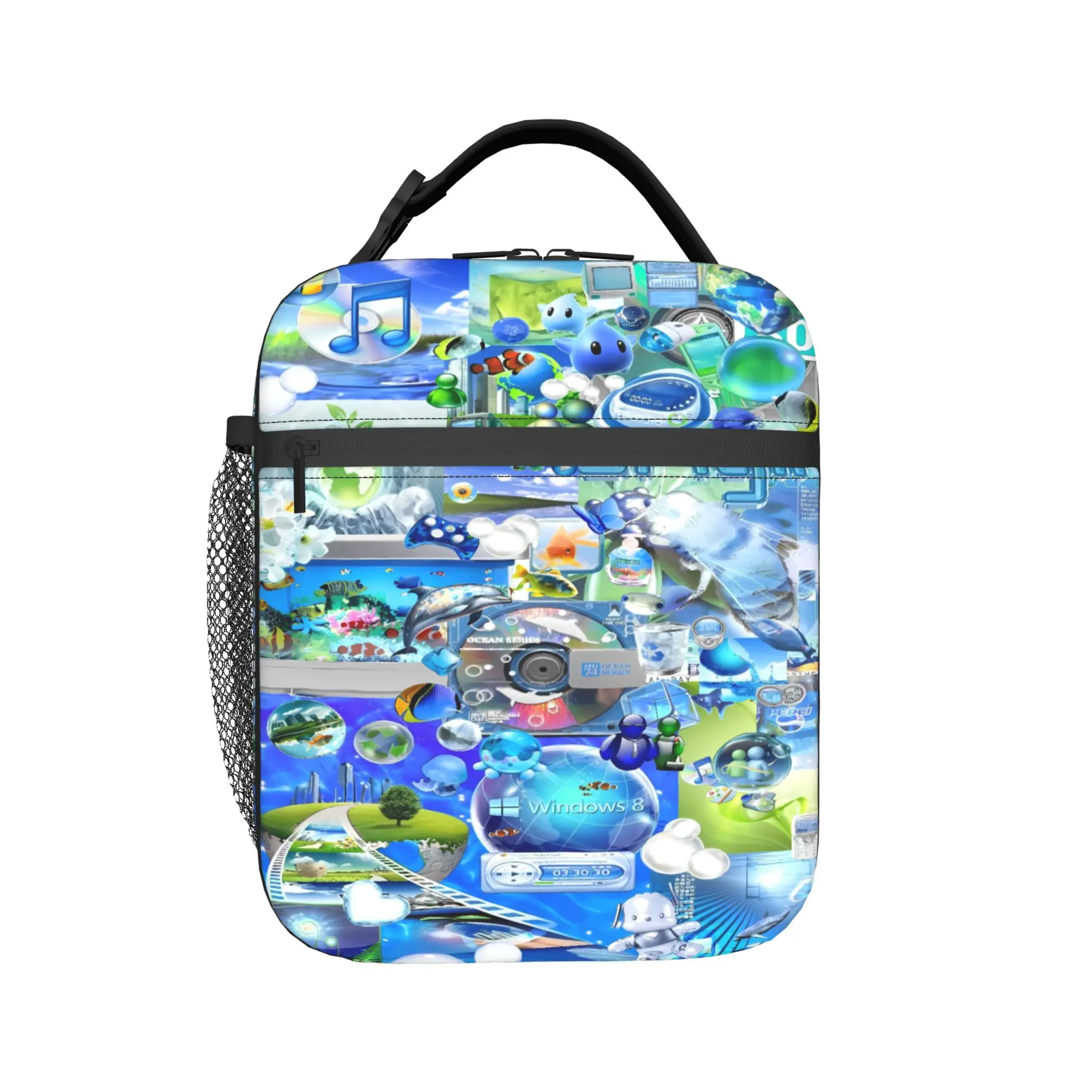 Frutiger Aero Graphic Lunch Bag  Kawaii Lunch Box School Convenient Thermal Tote Handbags For Adult Oxford Custom Cooler Bag
