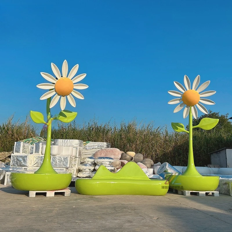 FRP sunflower seat, lounge chair, mountain peak bench, park square, commercial scene, viewing plant sculpture, large ornament